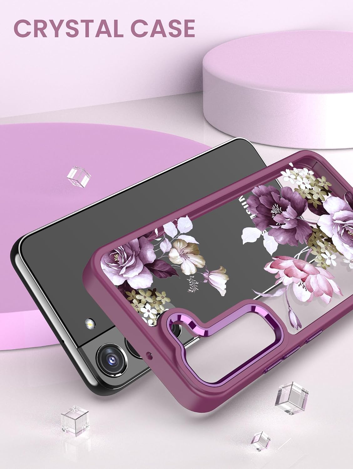 Dretal for Samsung Galaxy S22 5G Case Floral, Military Grade Drop Tested Hard Back & Soft Edge Slim Flower Women Girls Phone Protective Cover + Tempered Glass Screen Protector for Galaxy S22 (Purple) image 5