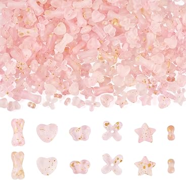Cheriswelry 6 Styles Matte Acrylic Beads 140g Opaque Gold Foil Cross Star Heart Shape End Caps Spacer Bead Charm Kit for Jewelry Making Bracelet Summer Party Decor, Pink