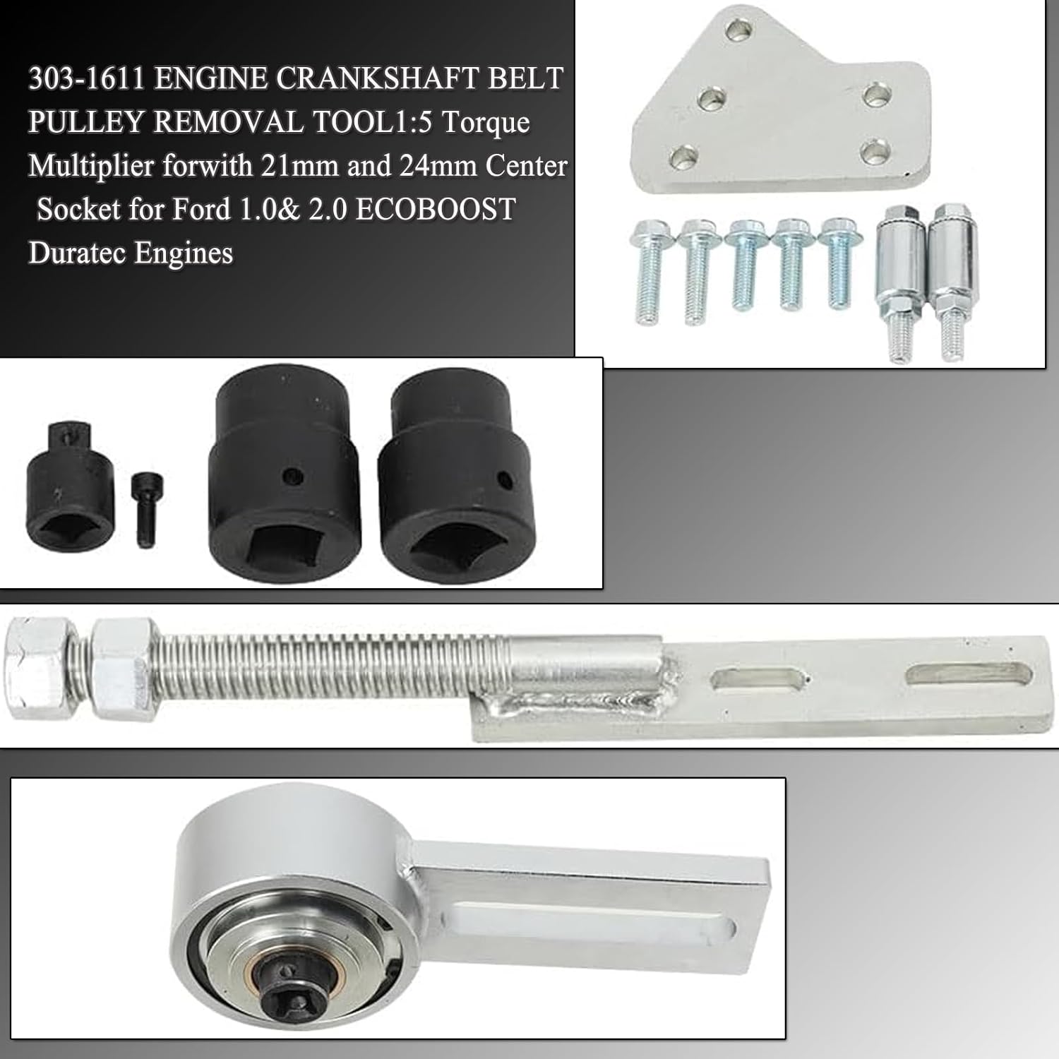 Torque Multiplier Tool, Compact Crankshaft Pulley Tool for Ford 1.0L EcoBoost (XC8055), Portable Engine Crankshaft Belt Pulley Removal Tool with Toolbox, Torque Multiplier Tool for Repairing