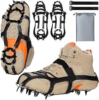 Crampons for Shoes Boots, 18 Spikes Ice Cleats for Women Men, Traction Ice Snow Grip with Alloy Steel Spikes, Heavy Duty Anti-Slip Safe Protect for Walking Hiking Fishing Climbing Shoveling