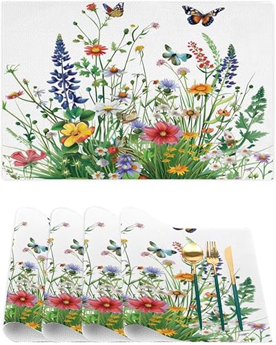 Miniatura 9 de Juego de 4 manteles individuales rectangulares resistentes al calor, diseño de flores negras, rosas, lavables, de plástico, PVC, para mesa de