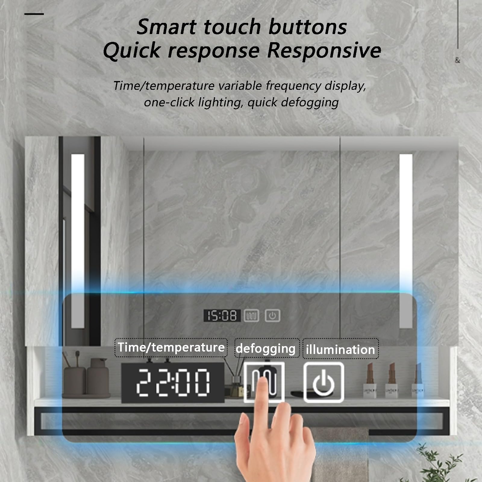 Intelligenza moderna pensile bagno con specchio，Funzione disappannante，specchio bagno con luce e armadietto Tocco intelligente，Mobiletto a Specchio for Bagno con Stoccaggio,visualizzazione in tempo re