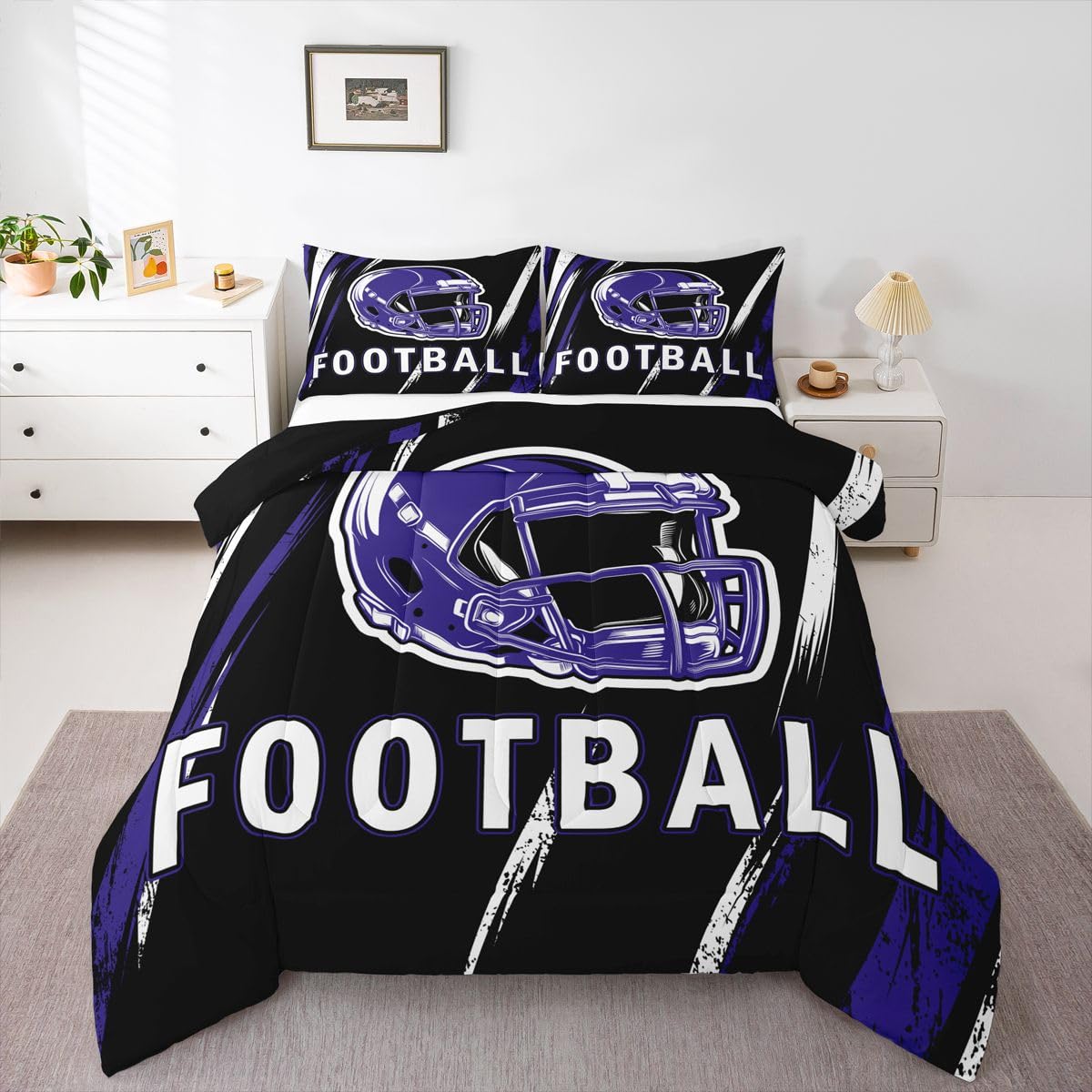 Erosebridal Baltimore Comforter Sets Gridiron Gifts Bedding, City Seasonal Color Full Bed Sets for Adults Kids Rugby Sports Football Decor for Boys