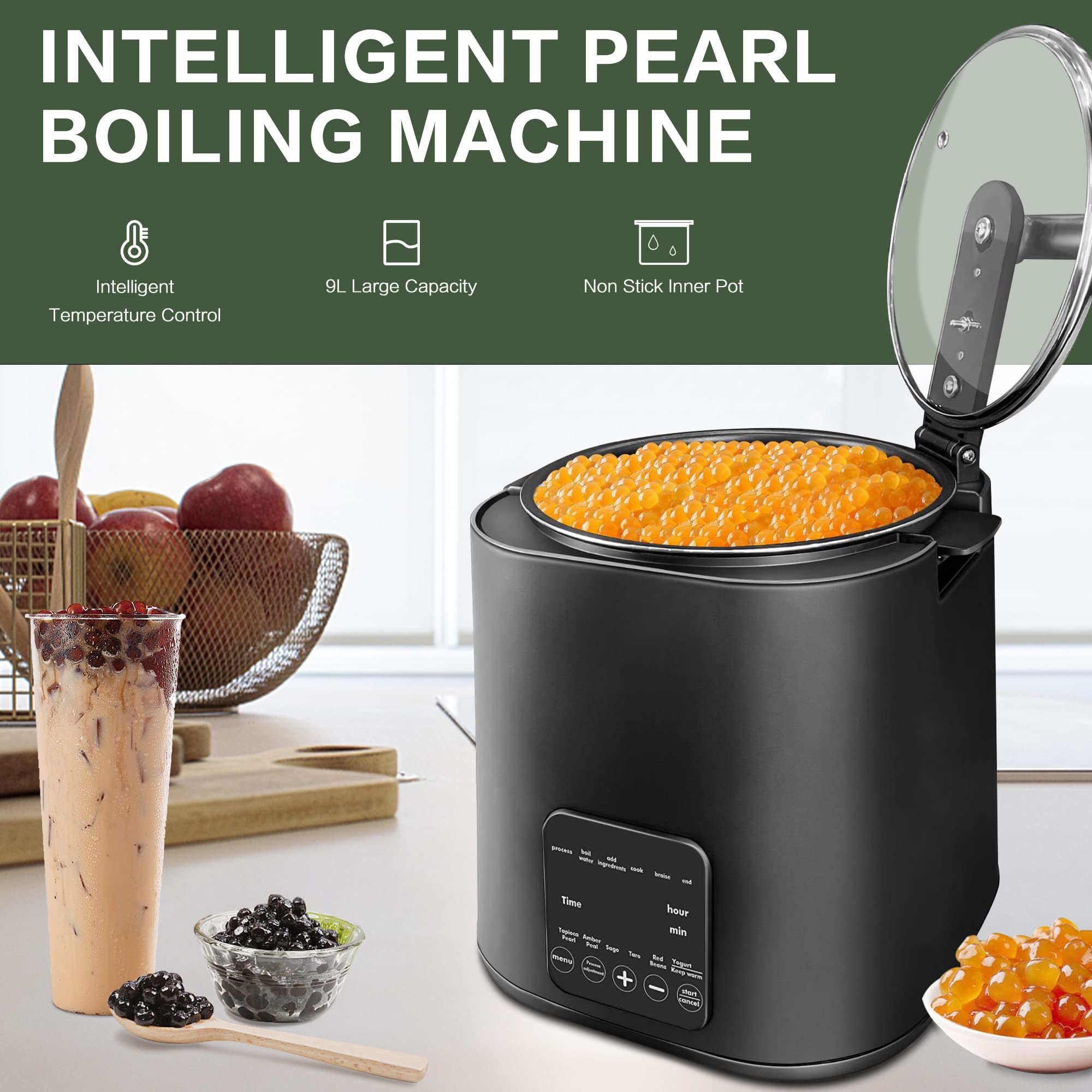 Fornello Automatico Commerciale Per Perla, Macchina Del Tè Della Bolla Di Un Tocco Per Il Budino Di Tapioca Sago, 5-16L Pentola Antiaderente Con Timer, Controllo Temp Preciso Per L'uso Domestico Del N