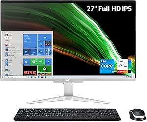Acer Aspire C27-1655-UA91 AIO Desktop | 27" Full HD IPS Display | 11th Gen Intel Core i5-1135G7 | Intel Iris Xe Graphics | 12GB DDR4 | 512GB NVMe M.2 SSD | Intel Wireless Wi-Fi 6 | Windows 10 Home