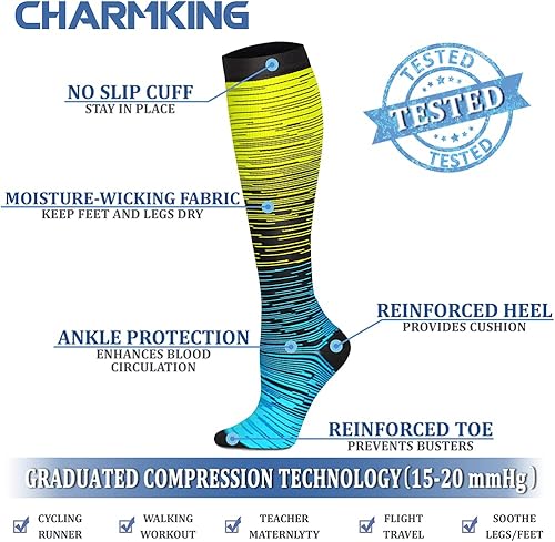 Miniatura 76 de CHARMKING Compression Socks for Women & Men Circulation (8 Pairs) 15-20 mmHg is Best Support for Athletic Running,Cycling