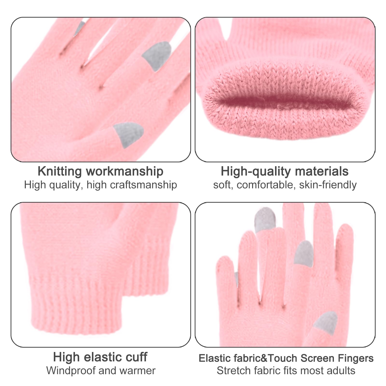 Enwokran 3 Stück Kinder Wintermützen Handschuhe Schal Set Beanie Mütze Knoten-Bogen Warme Gestrickte Touchscreen-Handschuhe Loop Schlauchschal für Jungen Mädchen 3-8 Jahre Outdoor Aktivitäten
