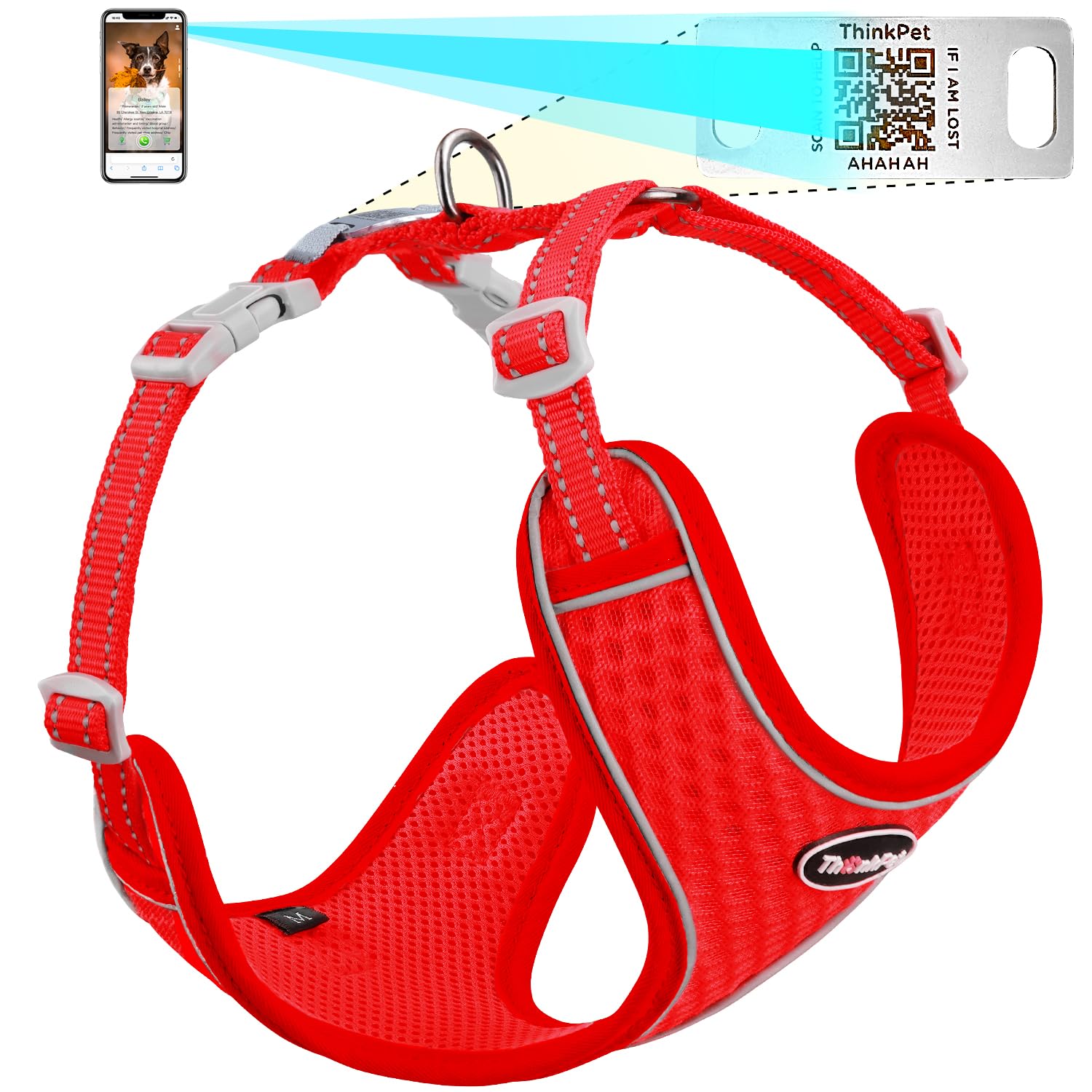 ThinkPet Arnés Reflectante Transpirable de Malla de Aire Suave con código QR para Perro, sin estrangulamiento, Chaleco para Cachorros, Perros pequeños y medianos, Gatos pequeños, Color Verde Azulado — view 11