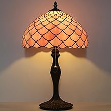 Tiffany Lamp Stained Glass Table Lamp 12&rdquo; x 19&rdquo; Pink Fish Scales Style Decorative Lamp Bedside Reading Lamp for Desk Living Room Bedroom Office Study Light Home Decor Gift