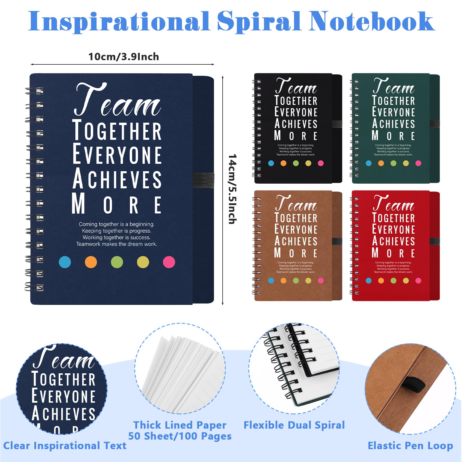 Augenstern 5 Sets Team Appreciation Gifts Bulk for Employees Motivational Team Spiral Notebooks Inspirational Ballpoint Pens Thank You Gifts for Coworkers Colleagues Teacher Nurse Staff Team Gift - Image 2