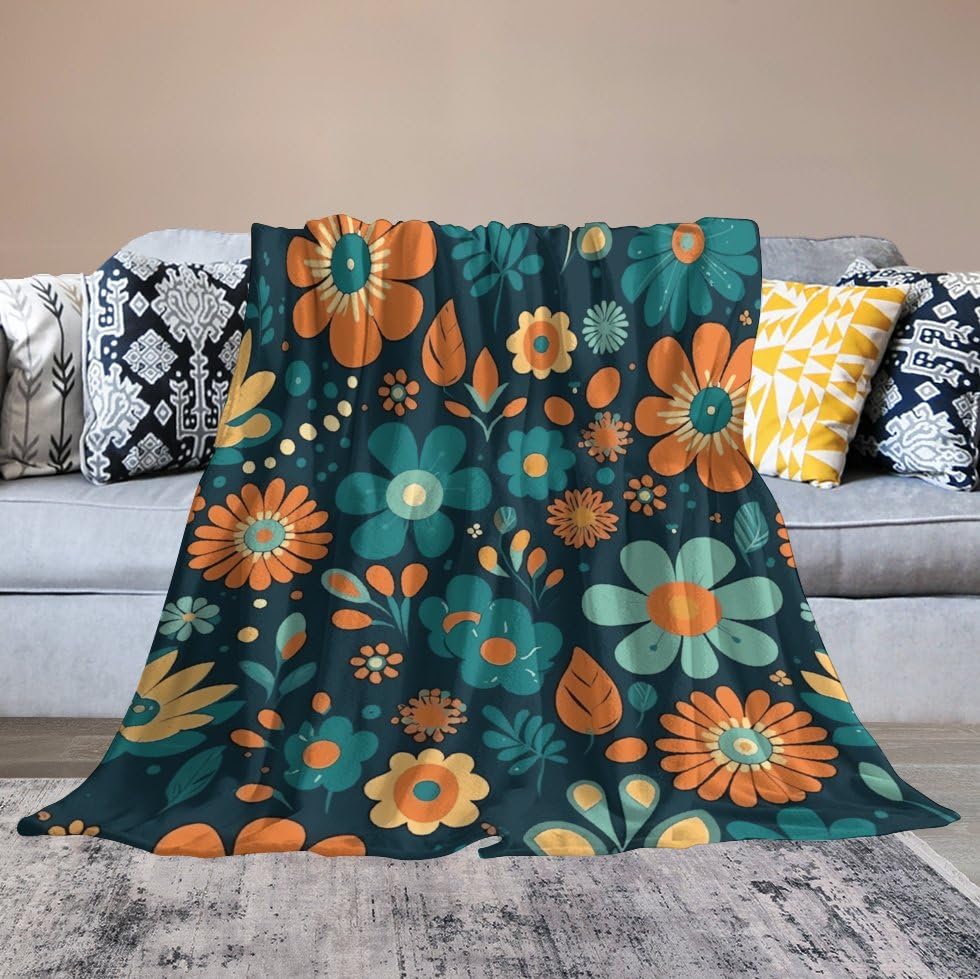 Couverture micro polaire fleurie pour lit et canapé de salon