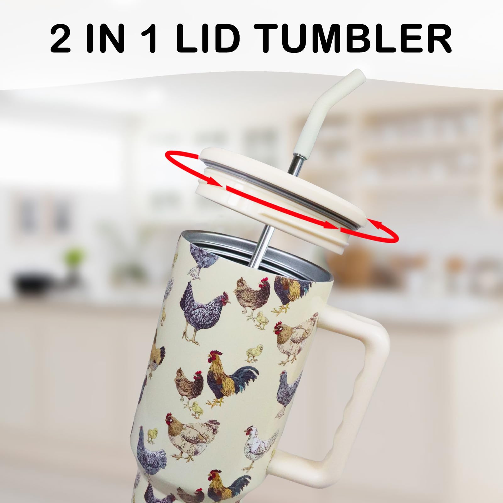 CHASOEA Trinkbecher Mit Huhn-Motiv – 590 Ml Edelstahl, Isoliert, Inkl. Deckel & Strohhalm, Perfekt Für Unterwegs