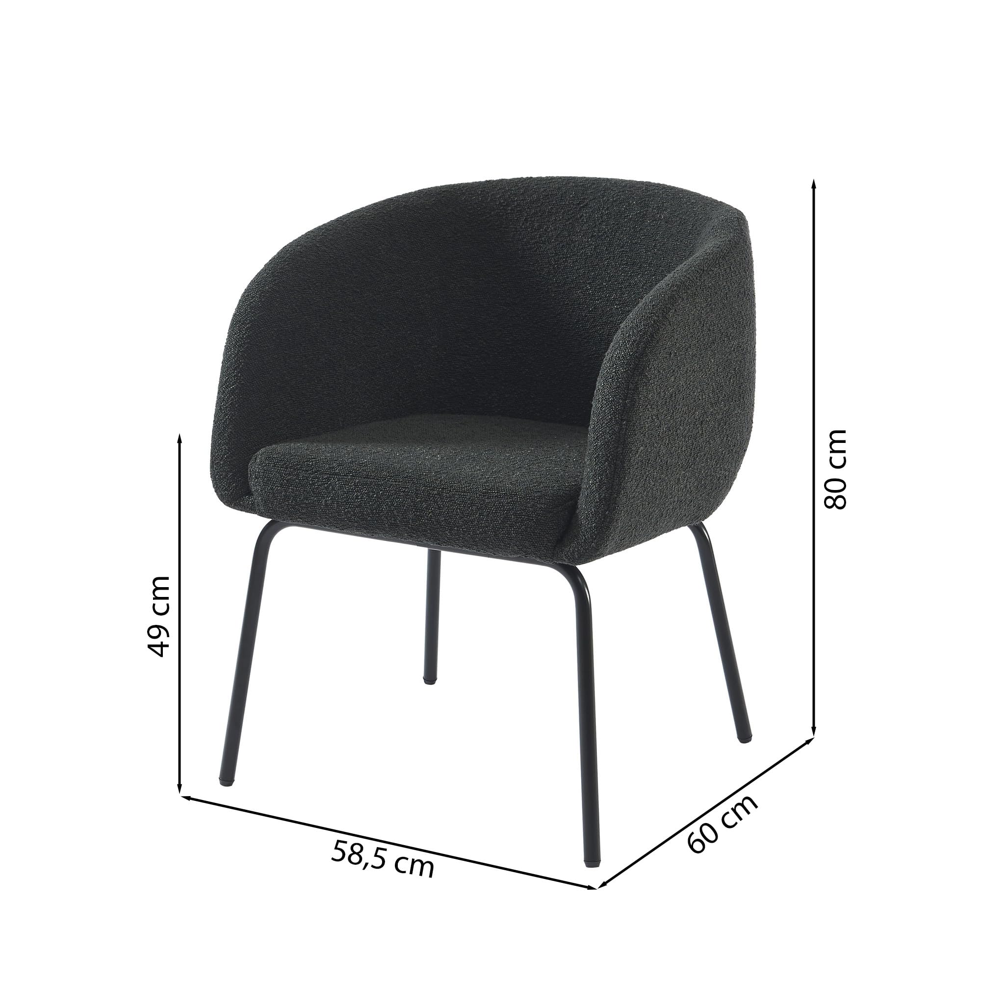 BAÏTA Fauteuil Belem en Tissu Bouclette Anthracite
