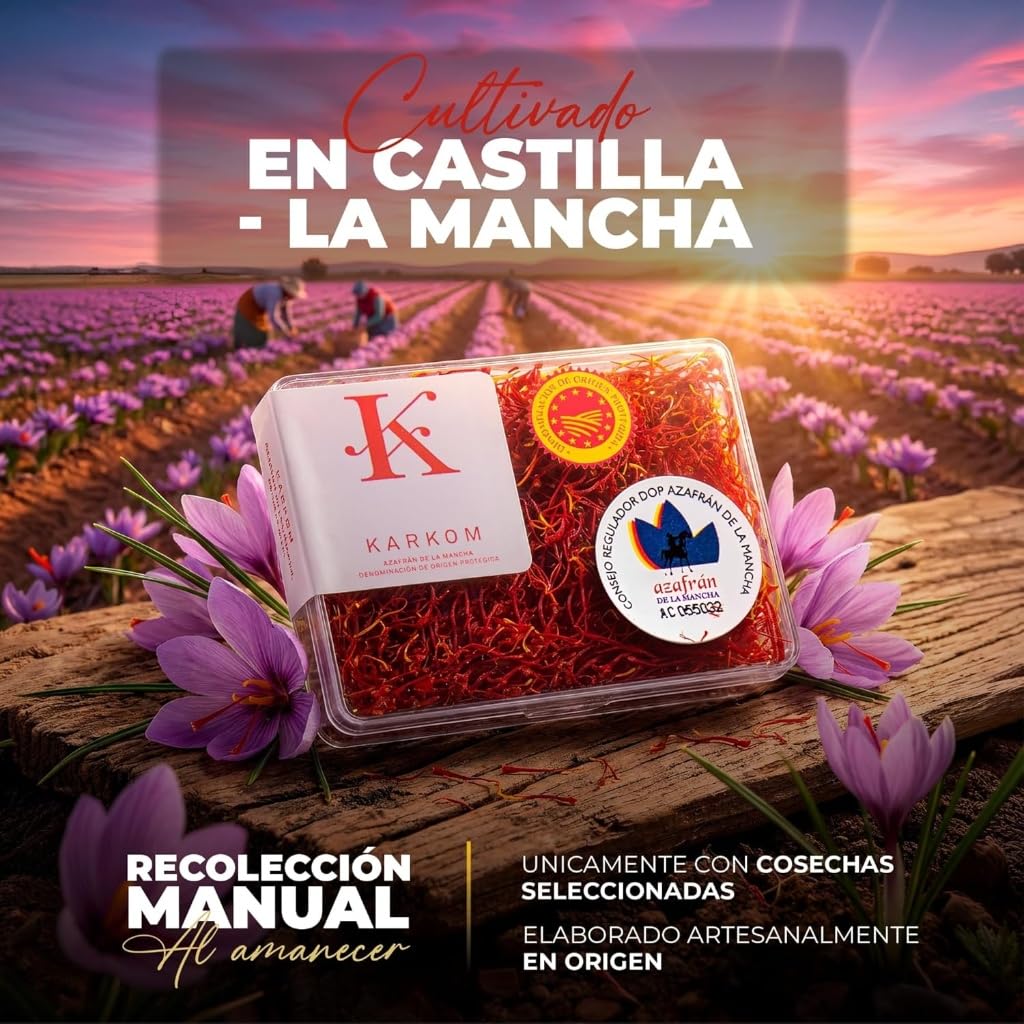 Azafrán DOP en Hebras Español Natural 100%, Perfecto Sazonador para Paella y Comidas Gourmet, Azafrán de Hebra Premium en Caja de 4gr