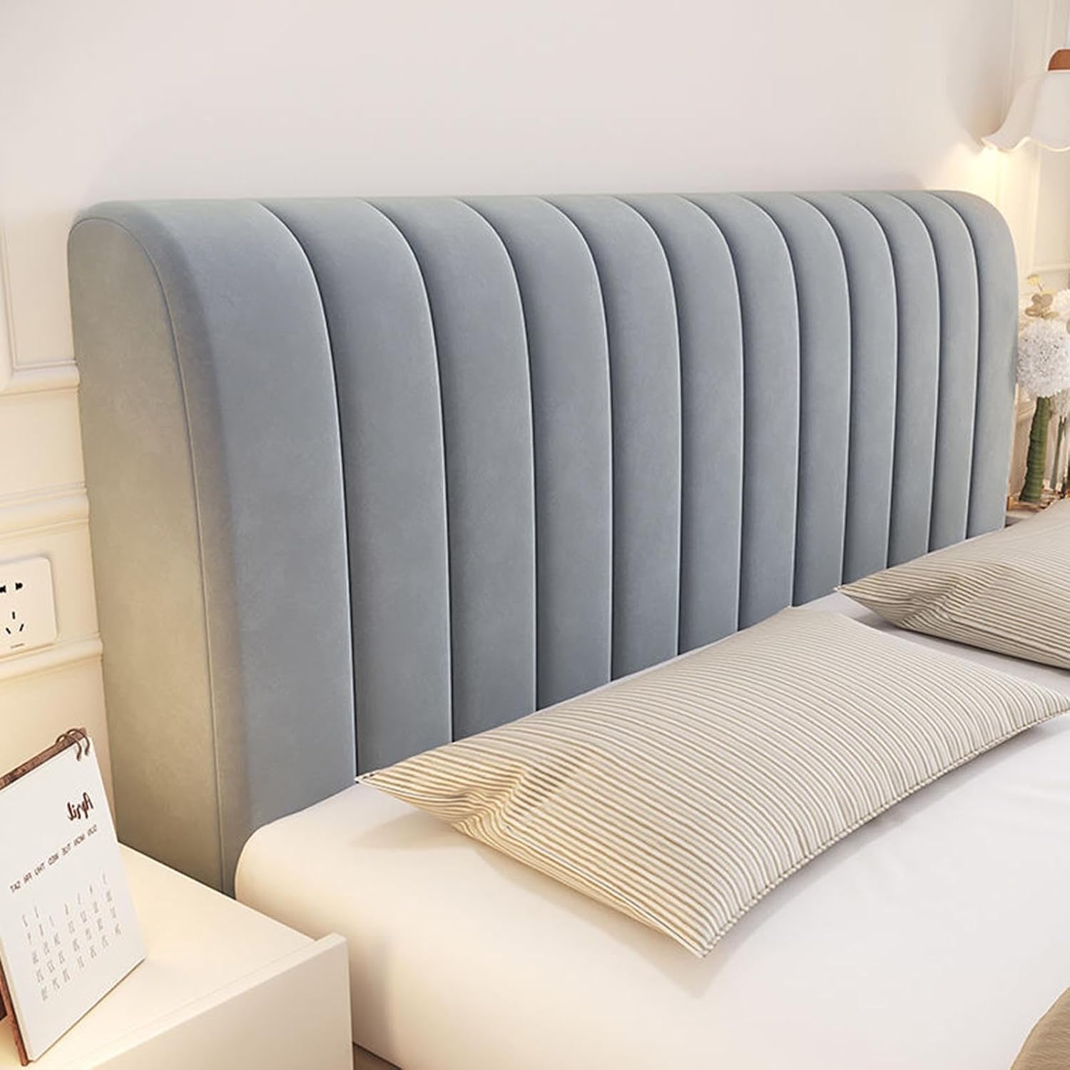 Funda Acolchada para Cabecera En Terciopelo con Relleno De Algodón Espesado En Colores Sólidos para Camas Individuales Dobles King Queen Decoración De Dormitorio(Dark Grey,150cm(59inch))
