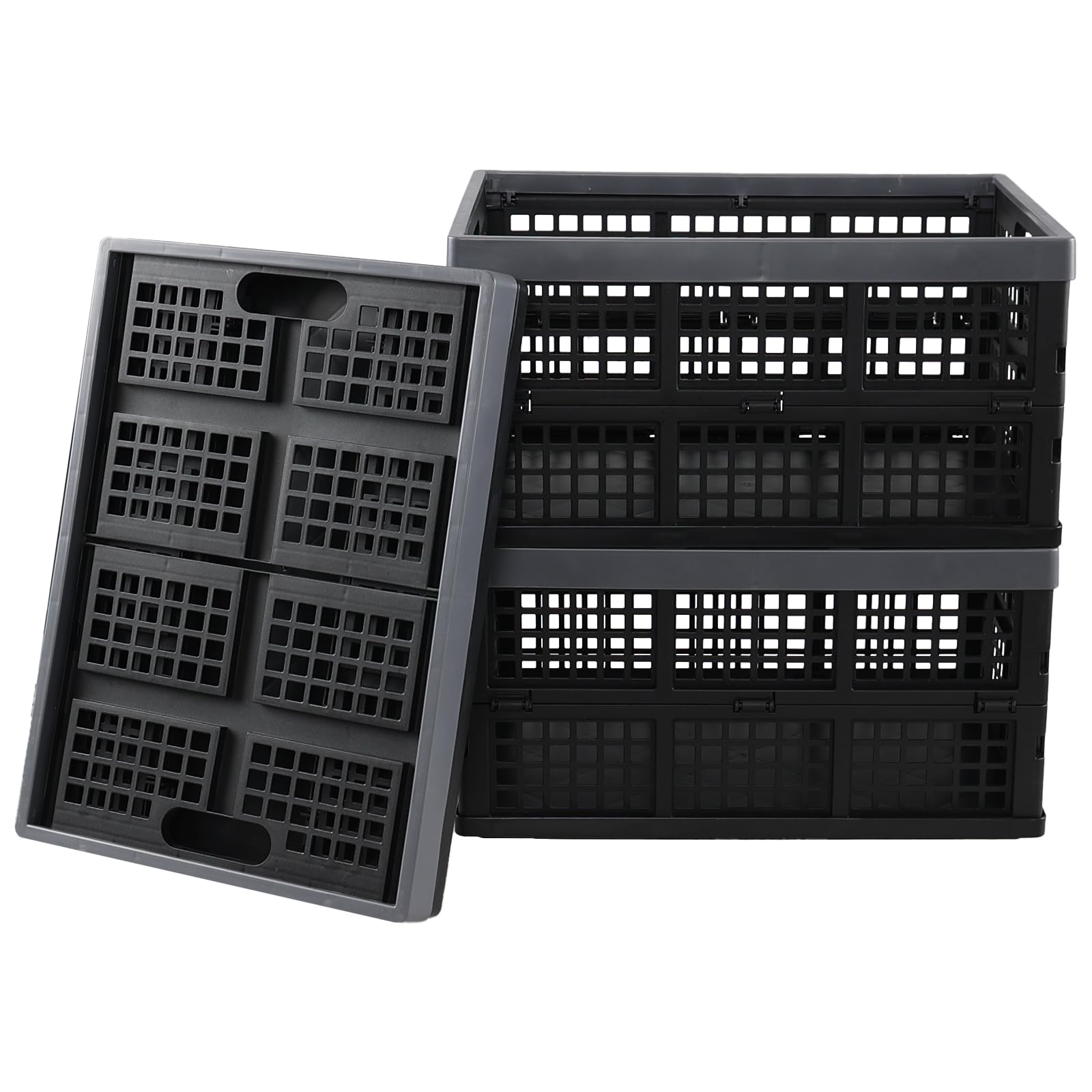 Melontray 34 L Collapsible Plastic Storage Crates, Foldable Storage Basket, Stackable Storage Baskets for Multi Use, 3-Packs