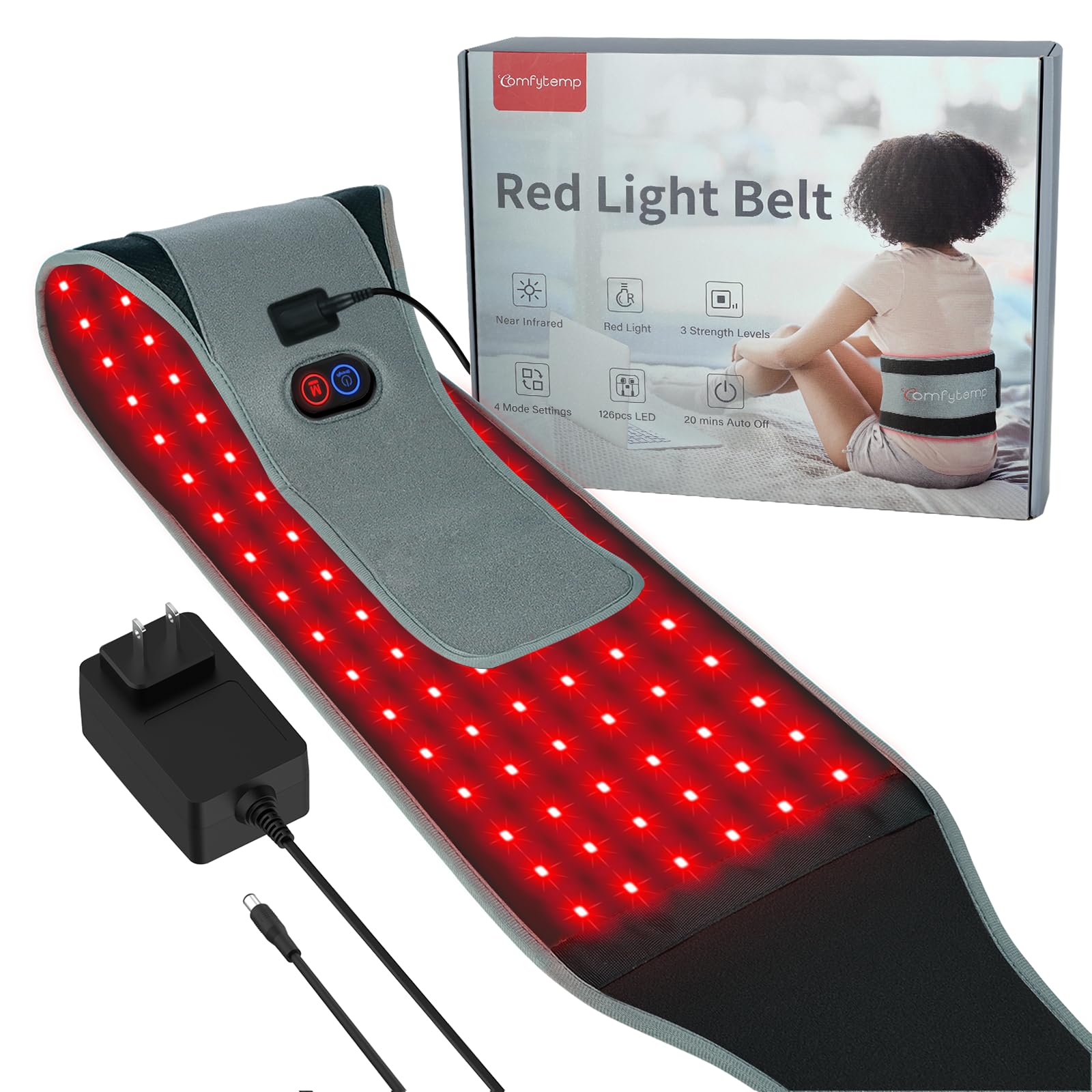 Comfytemp Red Light Therapy Belt with 126 LEDs, FSA Eligible HSA Infrared Red Light Therapy for Body, 660nm & 850nm, 22W Light Wrap with Timer for Back Waist Belly Joint Muscle Pain Relief(Corded)
