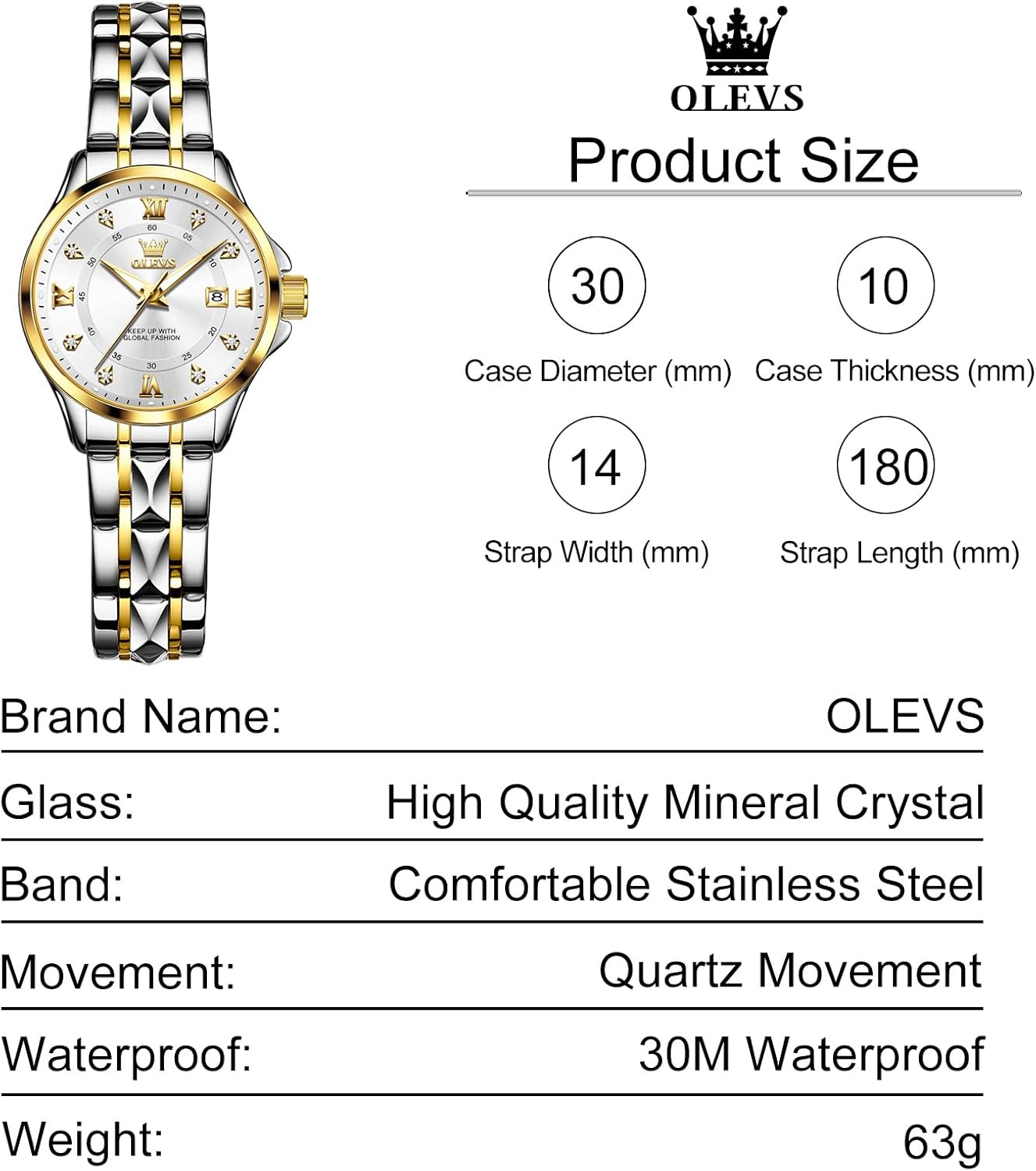 OLEVS Watch Women with Day Date Luxury Stainless Steel Ladies Watch Elegant Small Wrist Women's Dress Watches Diamond Quartz Watches for Women - Image 6