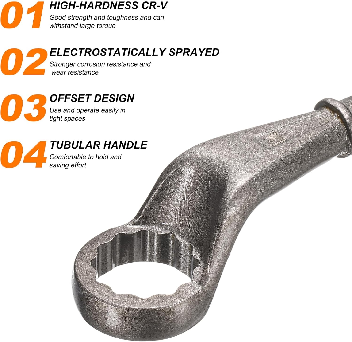 HARFINGTON Offset Box End Tubular Handle Wrench 1-3/4" CR-V 12 Point Offset Single End Torx Wrench High Neck Tubular Box Wrenches for Tightening Remove Screws and Fasteners, Silver Gray