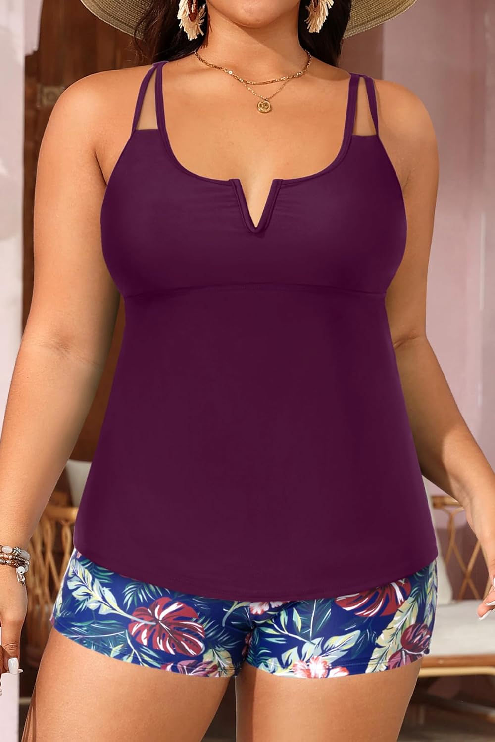 Daci Women's Plus Size Tankini Swimsuit - Two Piece Bathing Suit with Shorts Tummy Control Swimwear with V-Wire 2025 - Image 5