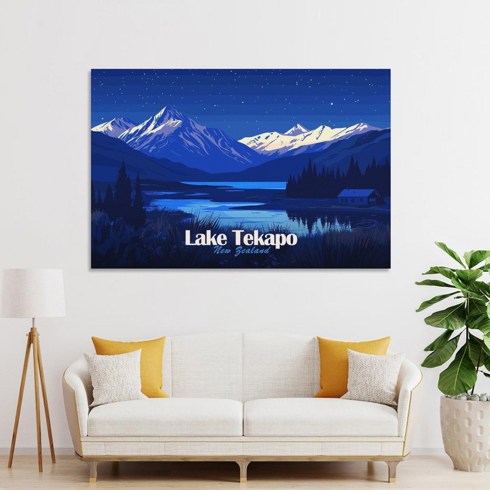 Junmoney Lake Tekapo, New Zealand at Night Canvas Wall Decor, 20x30inch(50x75cm), for Gallery Wall Decor And Room Displays, Wall Decor Suited to Curated Displays