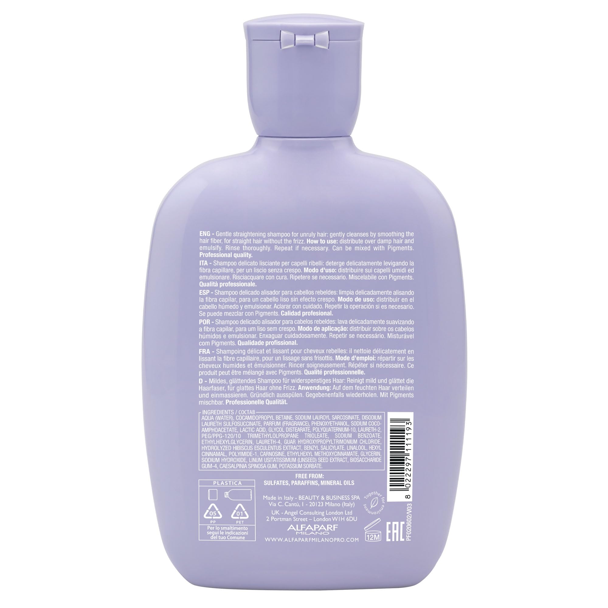 Alfaparf Milano Semi di Lino Smooth Sulfate Free Shampoo and Smoothing Cream Set for Frizzy Hair - Anti Frizz Hair Care to Revitalize, Protect, Smooth and Restore Shine