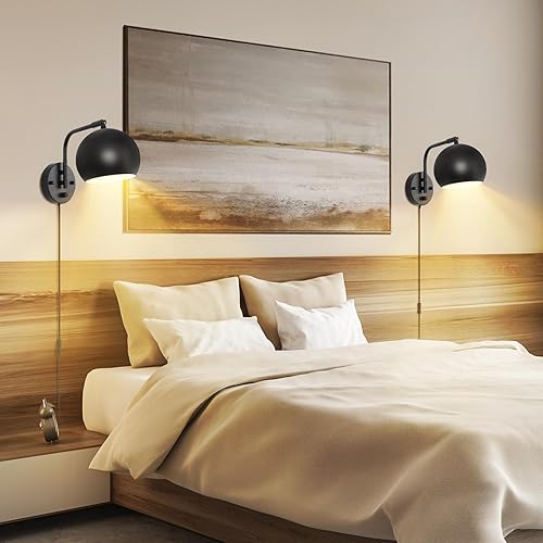 Miniatura 6 de VATONI Apliques de pared enchufables, aplique de pared regulable con brazo oscilante con cable de enchufe e interruptor de perilla de