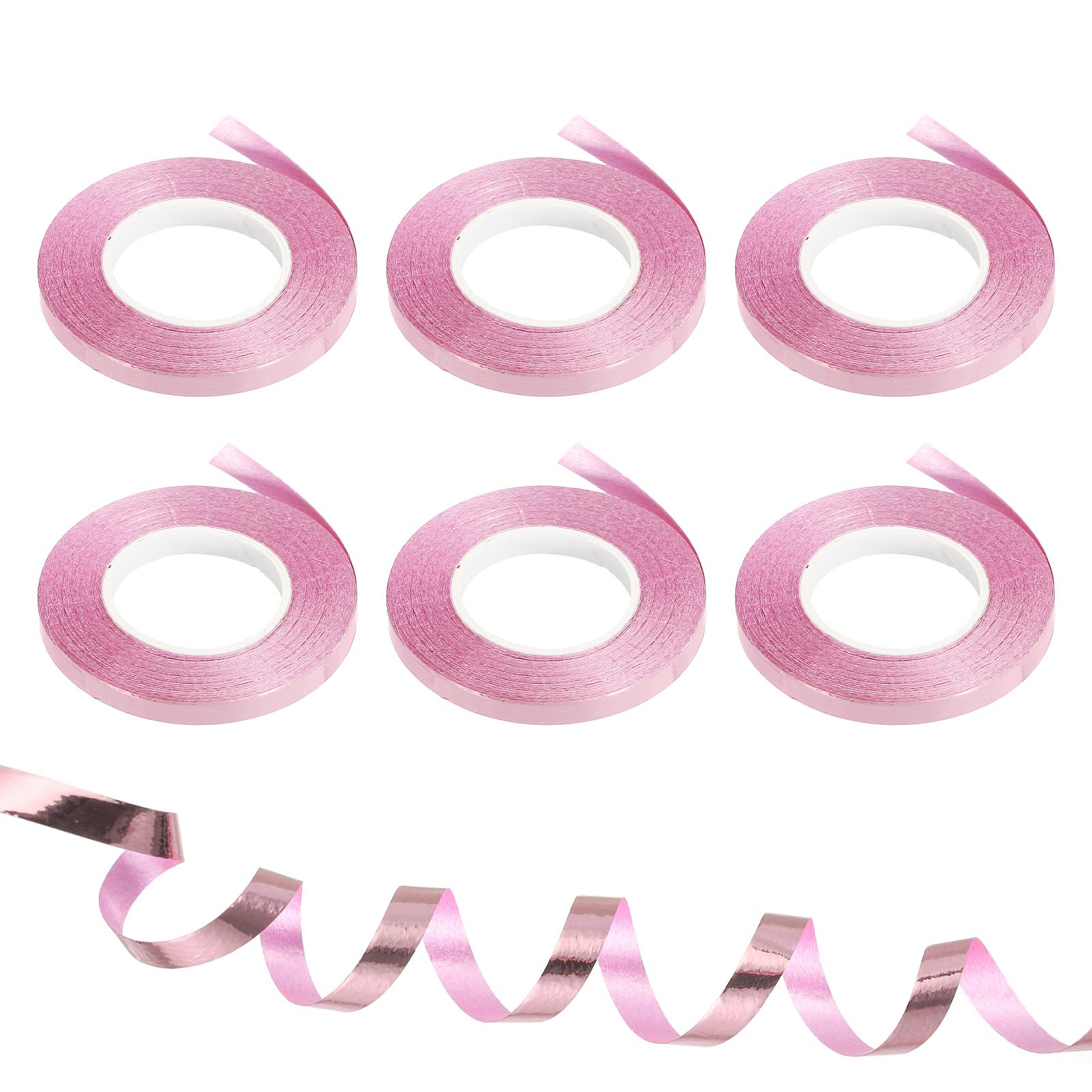 PATIKIL 6pcs Curling Ribbon Crimped Balloon String Shiny Metallic 5mm 10m Iridescent for Party Decoration Gift Wrapping Crafts Rose Gold