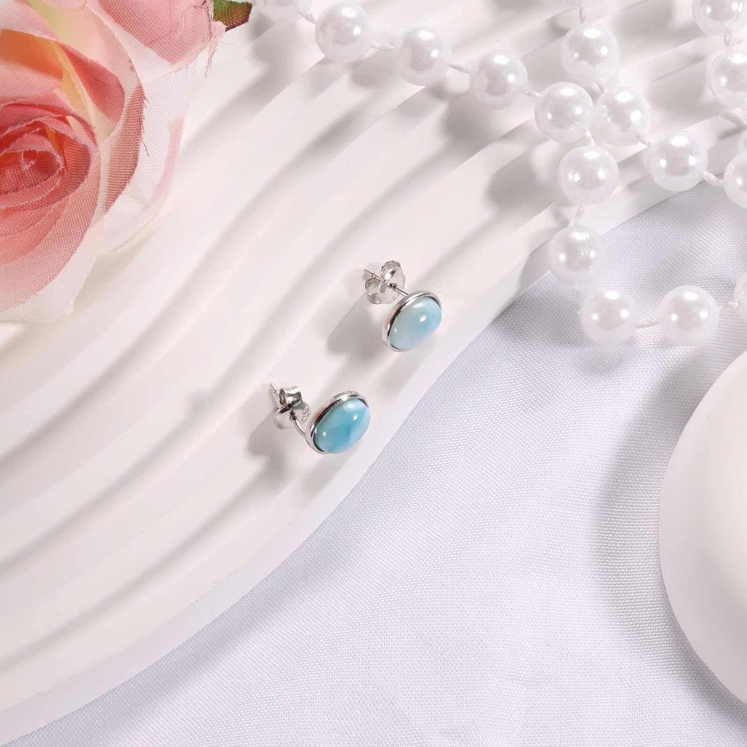 Gemsme Larimar Earrings for Women - Hypoallergenic 925 Sterling Silver Blue Larimar Jewelry Stud Earrings - Image 5