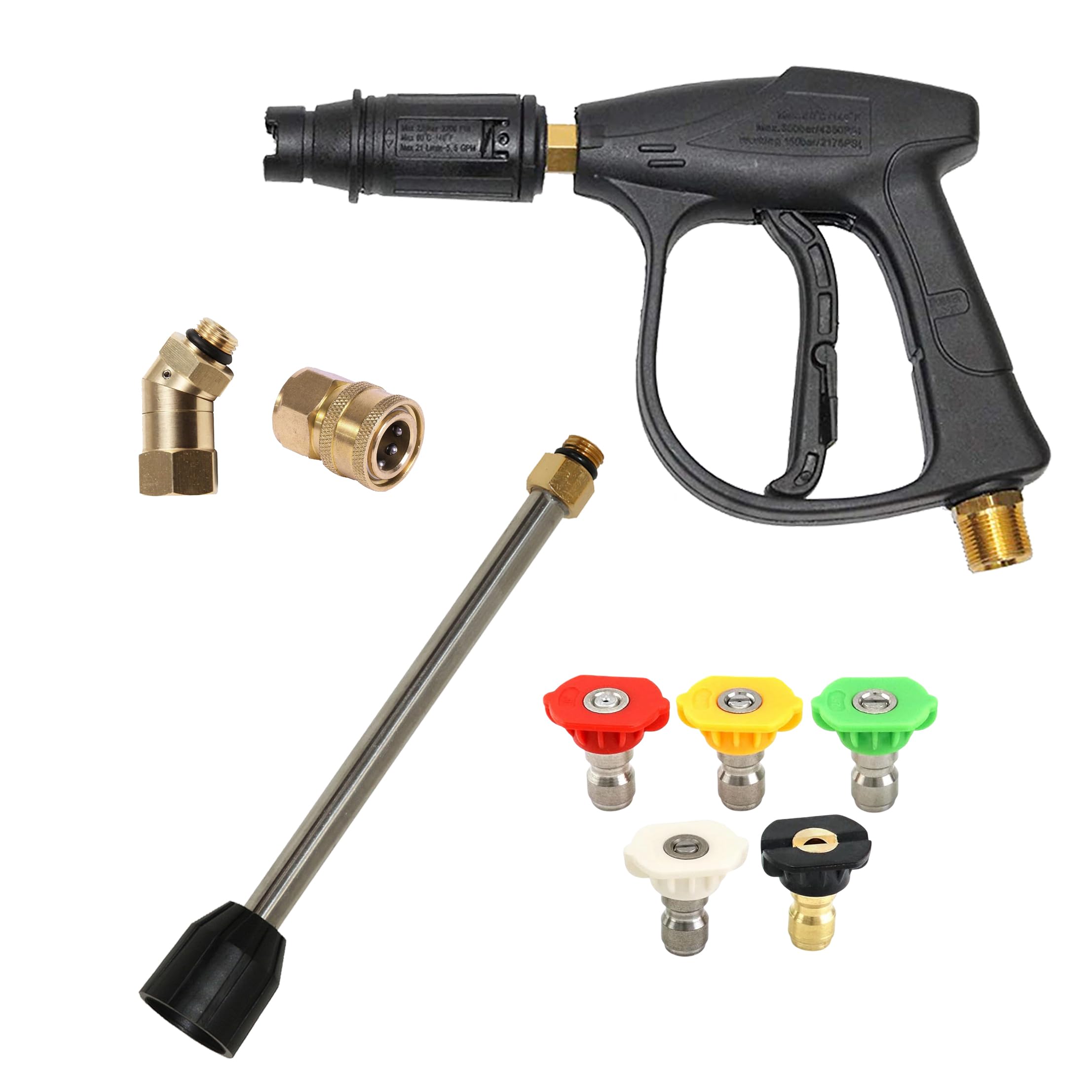 Digital Craft High Pressure Washer Gun M22*1.5mm Water Gun Car Cleaning Tool, Extension Lance 19cm Pressure Washer Gun,5Pc Nozzel Set + QRC Connector,360* Rotation Connector,-image-48