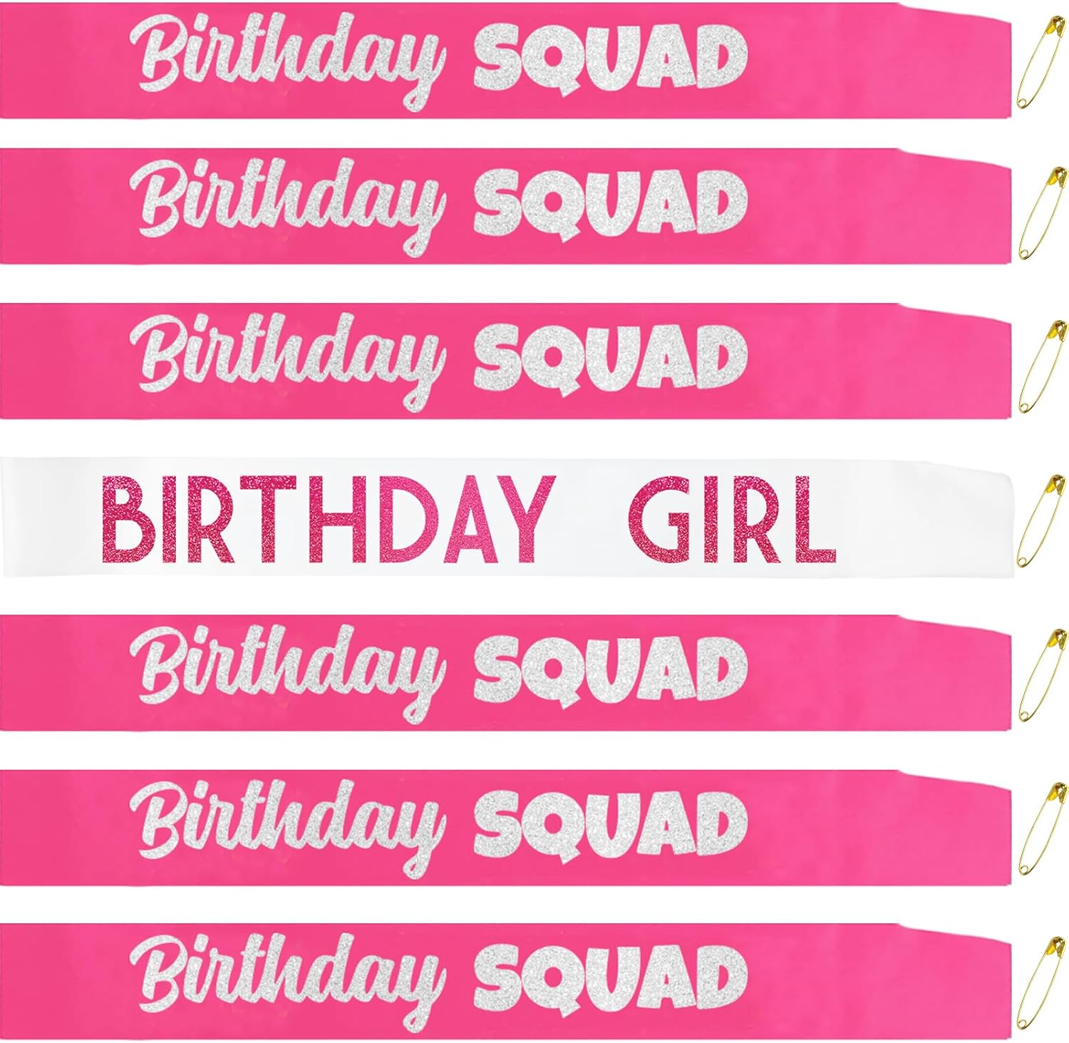 7 Pcs Birthday Girl Sash and Squad Sashes Set, Birthday Girl Sash Funny Party Favors Decorations for Women Sweet 16 18th 21st 25th 30th 40th 50th or Other Bday(White+Hot Pink)