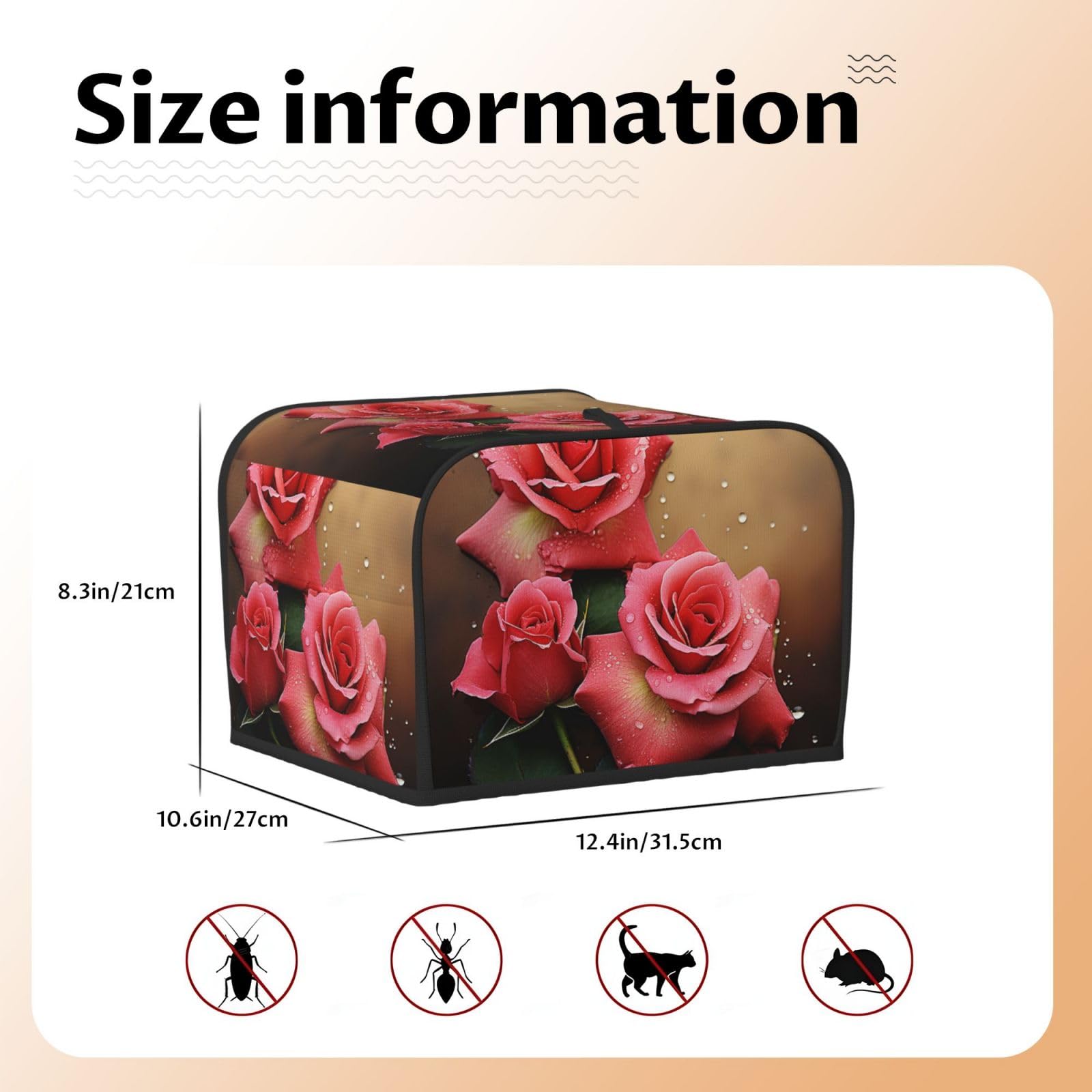 4 Slice Toaster Cover with Two Pockets for Storing knife Super Soft Appliance Covers Roses Dust Cover for Kitchen Small Oven-Cover Kitchen Bread Machine Protector Covers