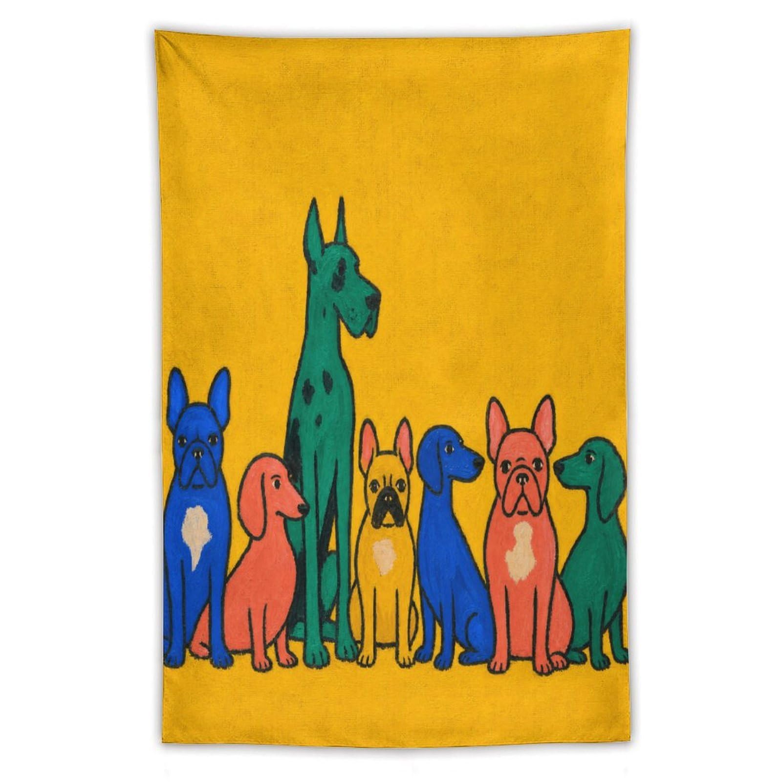 H3B8U2Y5 Colorful Dog Group Wall Tapestry, Pop Art Style, Apartment