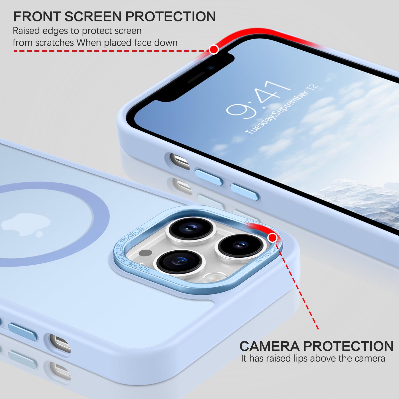 GUAGUA Cover Per IPhone 12 Pro Max Trasparente Effetto Opaco Con MagSafe - Custodia Antiurto In PC E Silicone Liquido, Colore Viola - 2