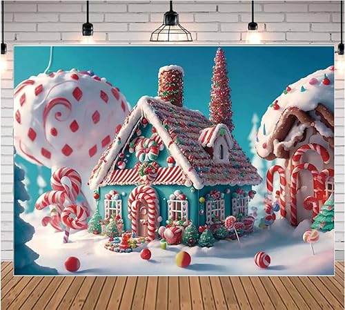 Telón de fondo para fotografía, accesorios de Navidad, casa de jengibre, cabaña, telón de fondo de fotos de Feliz Navidad, purpurina roja nieve,