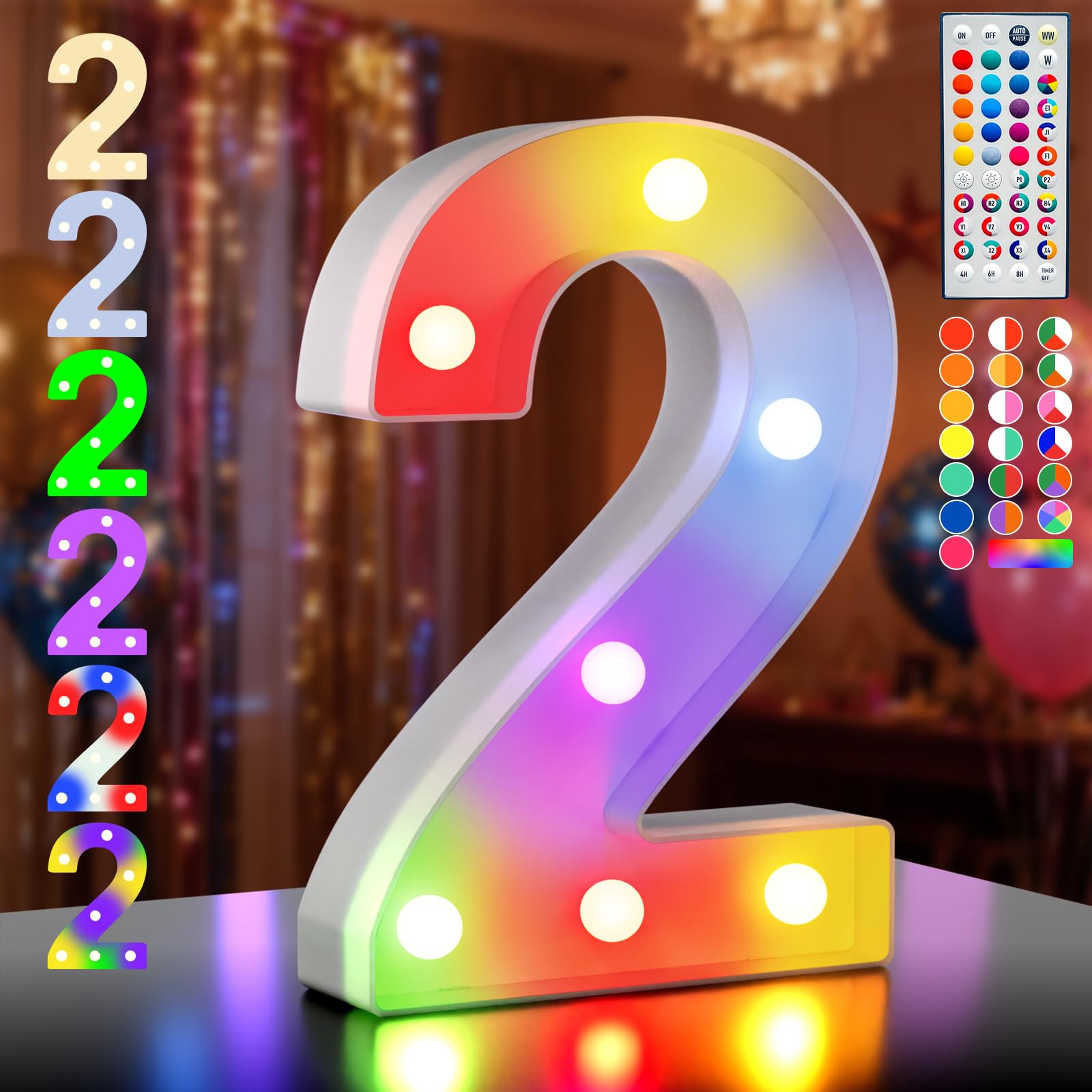 Ledido 35 Color Changing Light up Number - LED Light Up Marquee Numbers Sign for Birthday Decoration Gifts, LED Number Lights for Wedding Anniversary Grad Home Bedroom Party Decor,Number 2 â image 1