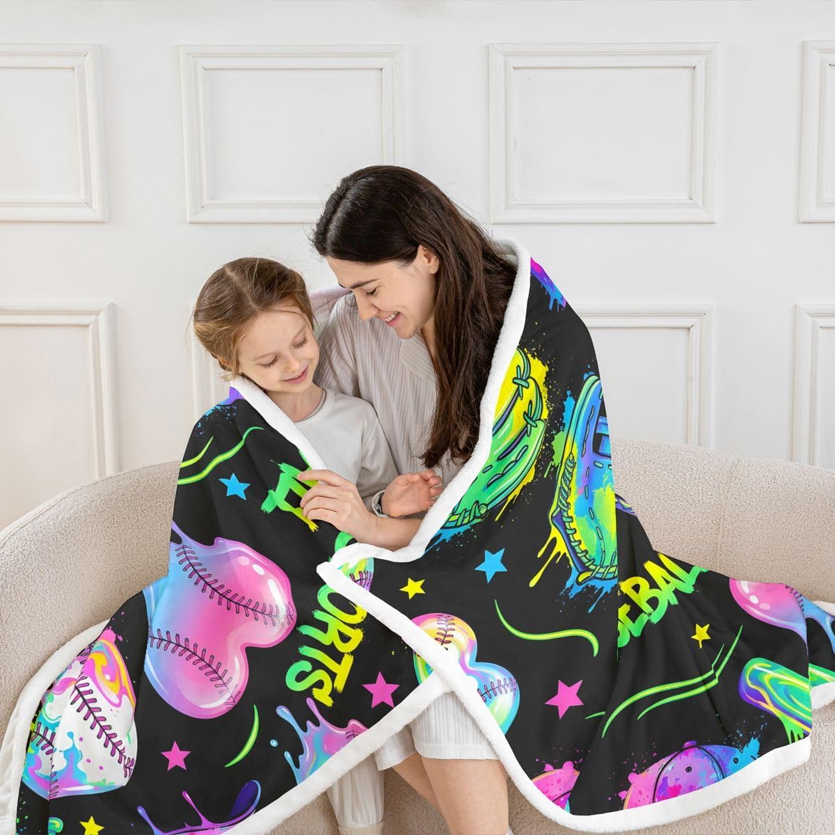 Baseball Fleece Throw Blanket Baby 30"x40" Kids Baseball Sports Sherpa Blanket Plush Fuzzy for Boys Girls Teens Ball Gaming for Bed Couch Chair Living Room Soft Microfiber Sweetheart Room Decor