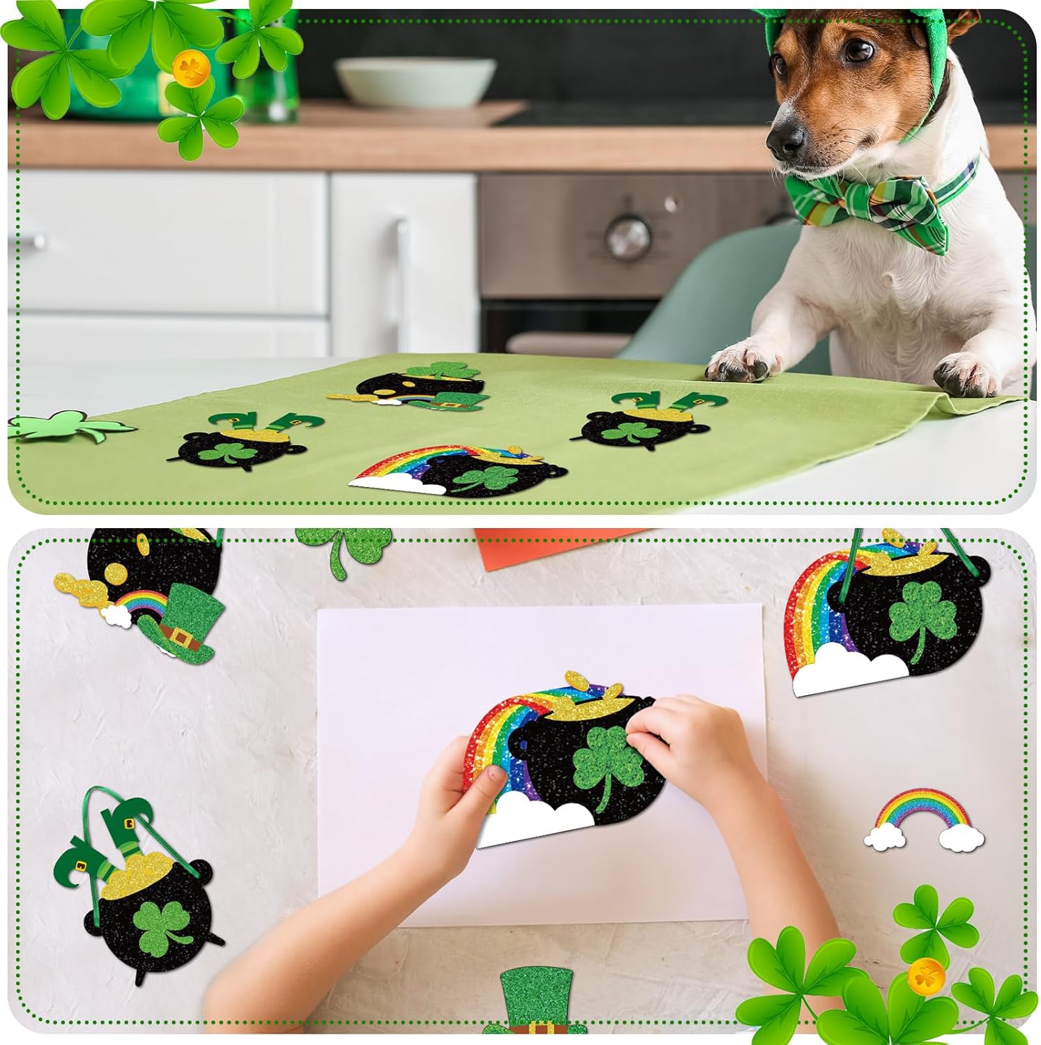 Nuanchu 36 Sets St. Patrick Day Craft Kits DIY Gold Pot Shamrock Coin Hats Rainbow Stickers Hanging St. Patrick Day Decorations for Irish Activity Luck Gift Art