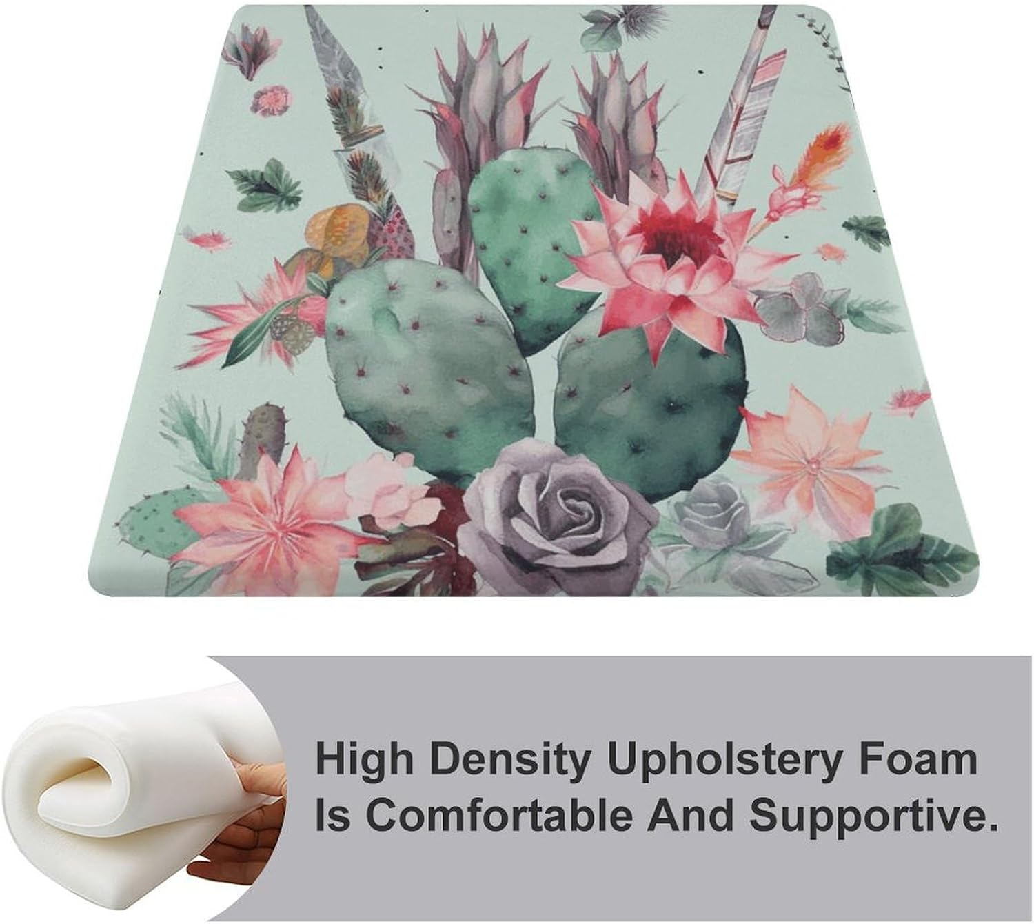 Chic Exotic Cactus Arrow Chair Cushion Floor Pillow Stool Cushion | Cushions with Removable Cover with Square Memory for for Chair Living Room Balcony Office Sofa,13.8*15*1.2 Inch
