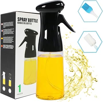 Oil Sprayer for Cooking,Food Grade Olive Oil Spray Bottle BPA Free,210ml Oil Spray Bottle,Cooking Oil Sprayer for Cooking Air Fryer Grilling BBQ Roasting Baking Salad,Black