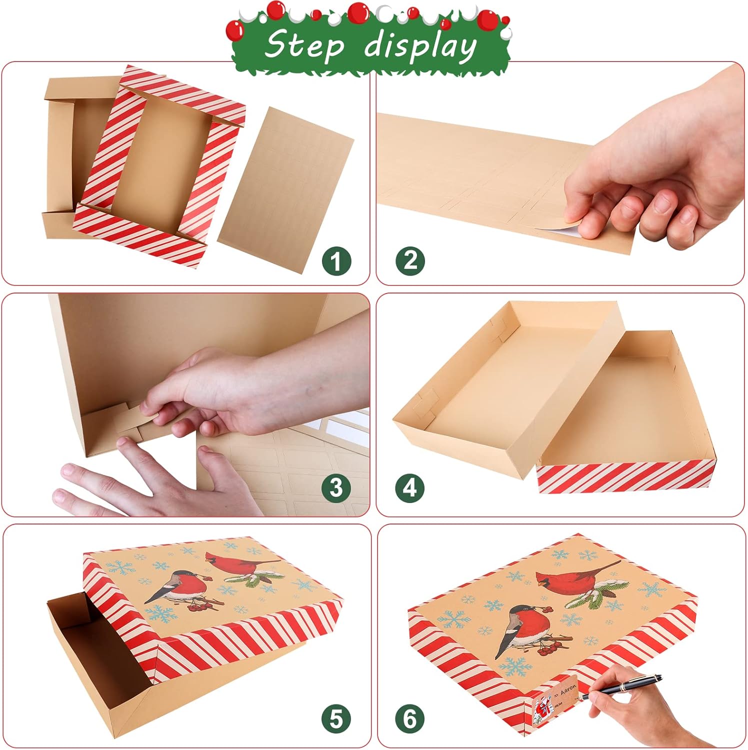 Giiffu 18 Kraft Christmas Gift Boxes with Lids, 12 Designs & 4 Sizes with Gift Stickers, Assorted Size Decorative Holiday Gift Boxes for Wrapping Robes, Sweater, Shirt, Clothes, Xmas Present(Brown)