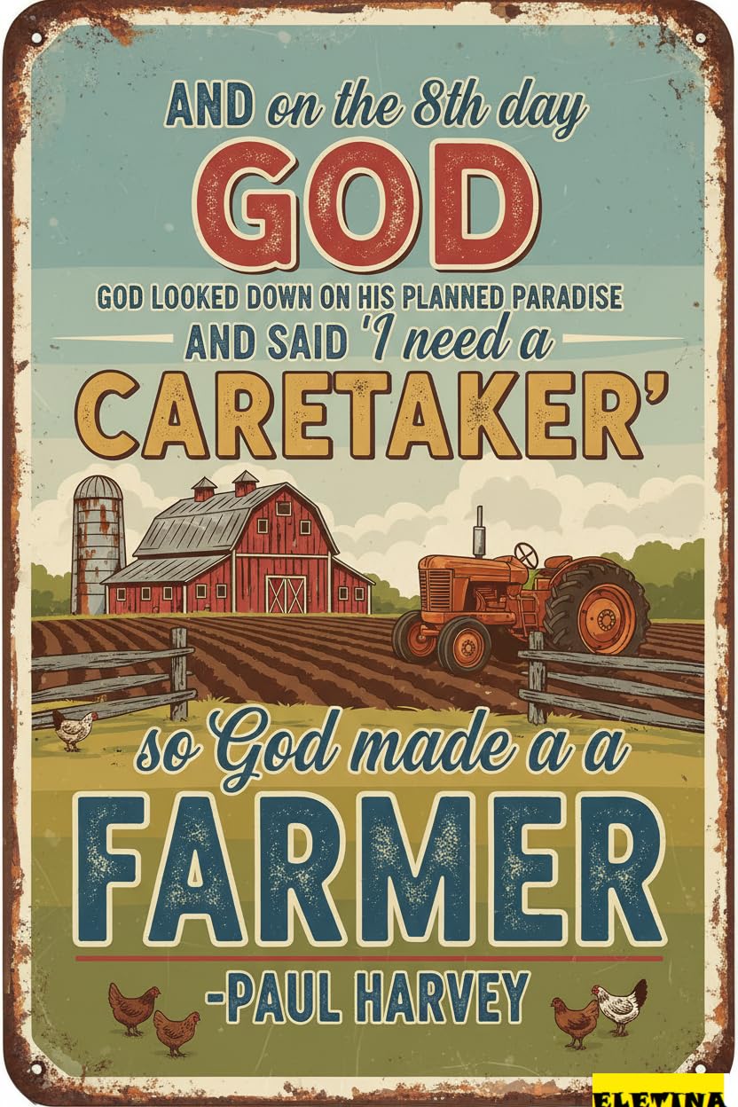 Vintage Metal Tin Sign for Tractor And Chickens On The Farm Decor Farm Barn Coop Home Wall Decoration Funny 8x12 Inch Private Property Decorative
