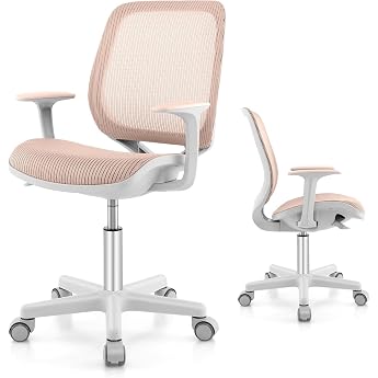 FANTASK Ergonomic Children's Desk Chair Height Adjustable 43-55 cm 360  Swivel Chair with Backrest and Armrests Office Chair with 5 Lockable Wheels for Children from 6 Years Pink