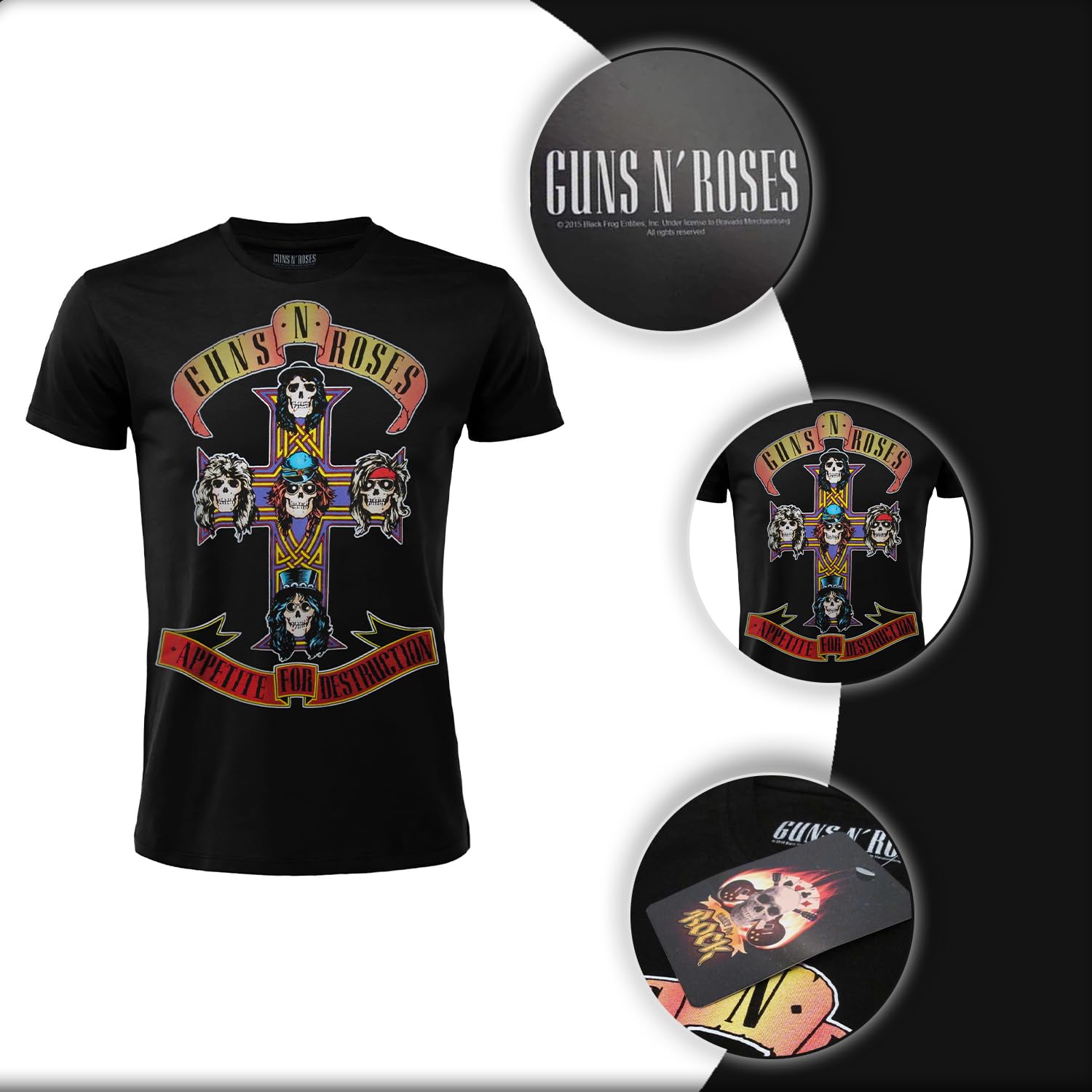 T-shirt Guns N Roses Appetite for Destruction T-shirt Hard Rock Band officiel Maillot album disque vinyle CD unisexe homme femme noir adulte garçon