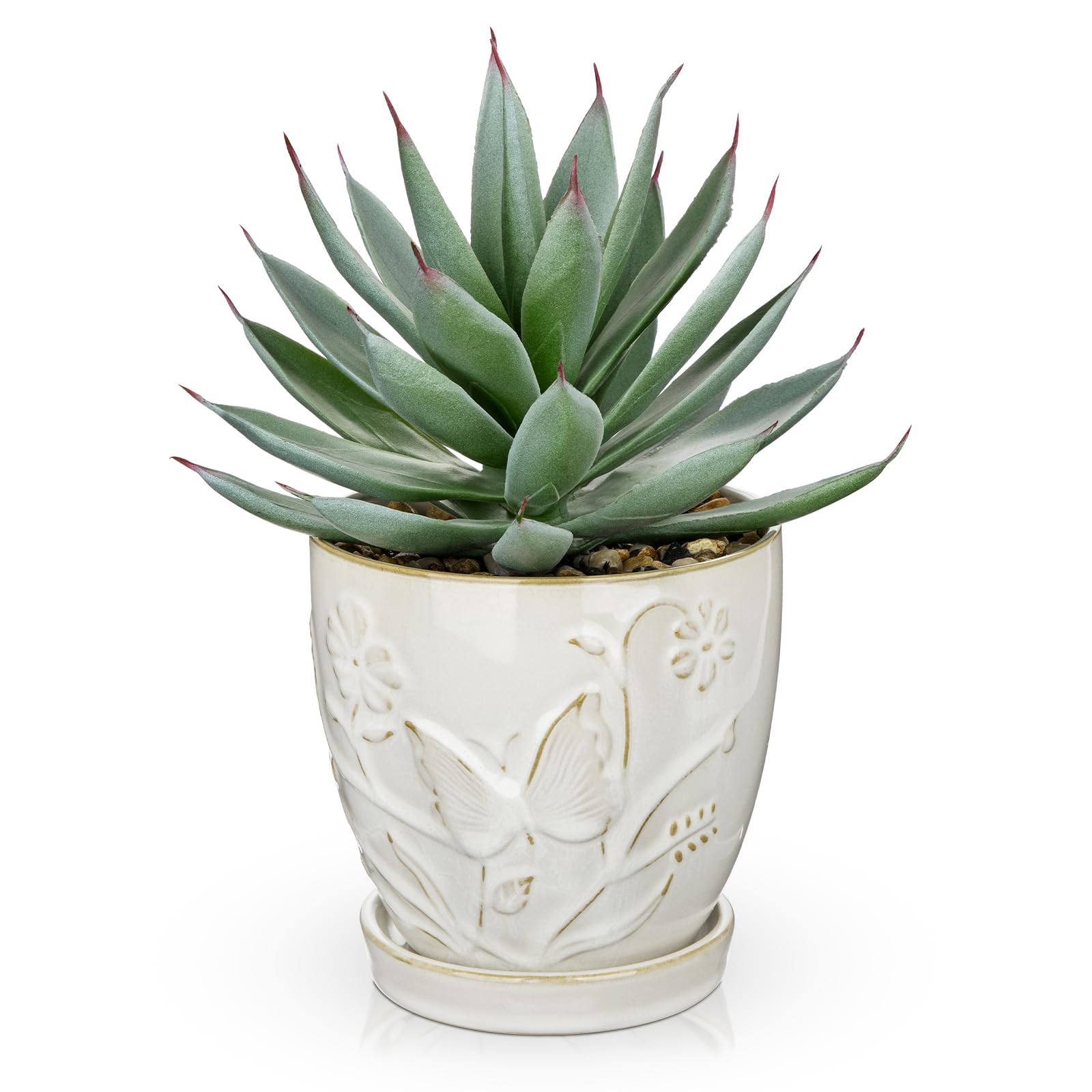 Briful Pianta grassa artificiale in vaso di ceramica bianca con piattino, piccola pianta di agave finta, pianta finta per interni per scrivania, bagno, scaffale, ufficio, casa colonica, decorazione