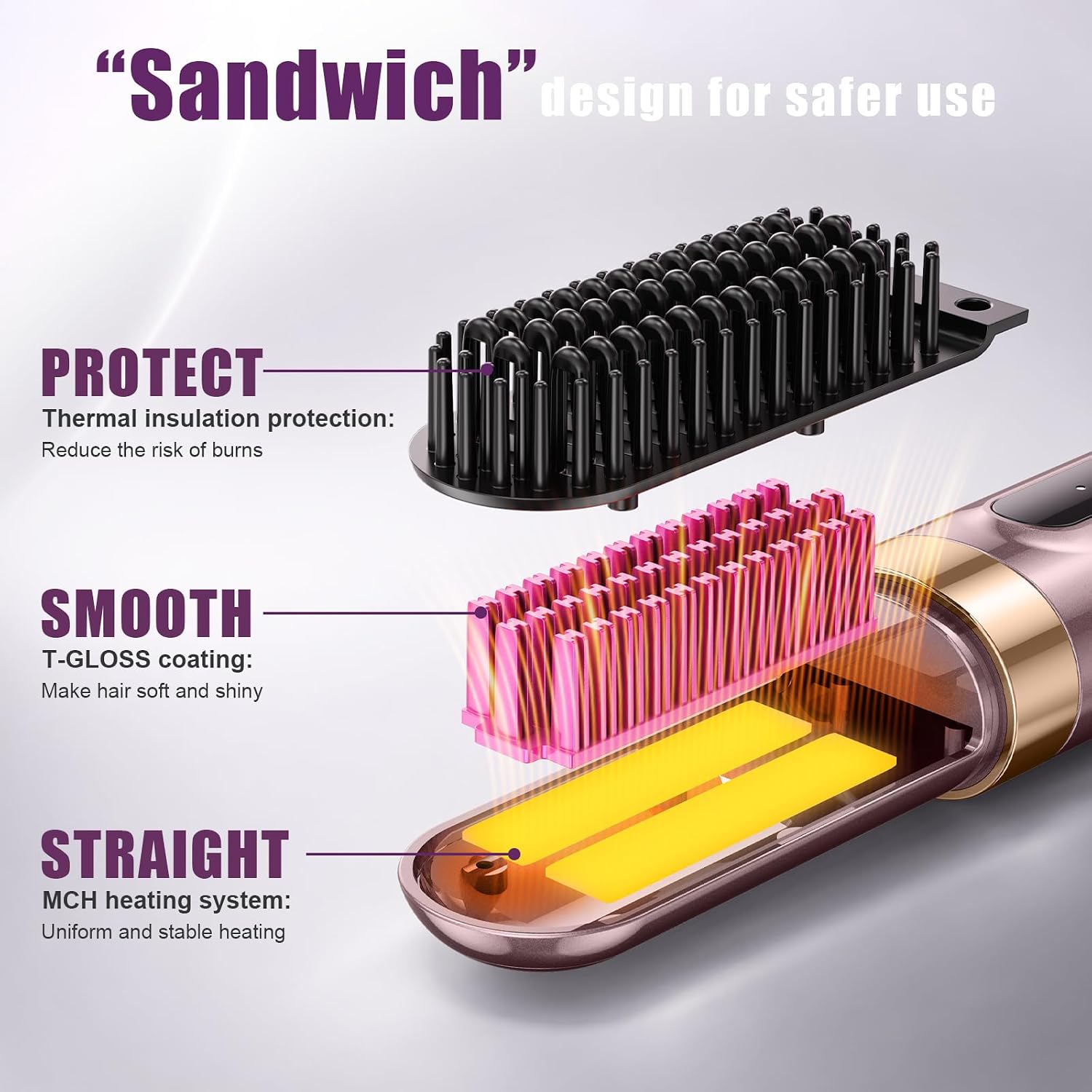 Go Brush Pro 2026,Cordless Hair Straightener Brush, Ionic & Anti-Frizz, Ceramic Tourmaline MCH Fast Heating, Anti-Scald, Type-C Fast Charging, Portable Cordless Hair Straightener Brush for Women