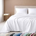 600-Thread-Count 100% Cotton Sheets Bright White King Size, 4-Piece Extra Long-staple Combed Cotton Best-Bedding Sheet Set For Bed, Breathable, Soft & Silky Sateen Weave Fits Mattress 41cm Deep Pocket