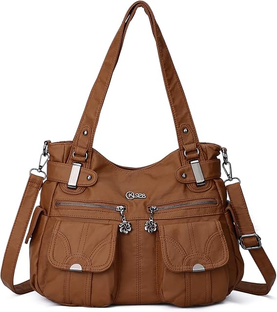 KL928 handbags women Shoulder Bag PU Soft Leather ladies handbags crossbody bag hand bags for women (Brown)