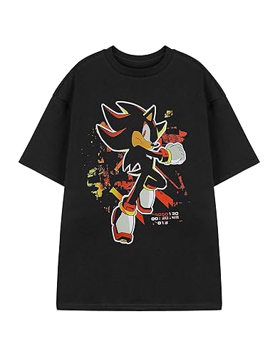 SONIC THE HEDGEHOG Shadow Paint Mens Black Graphic Tee | Shadow Character Design Short Sleeve T-Shirt | Sonic Retro Video Game Apparel | Officially Licensed Merchandise Gift - L - Black