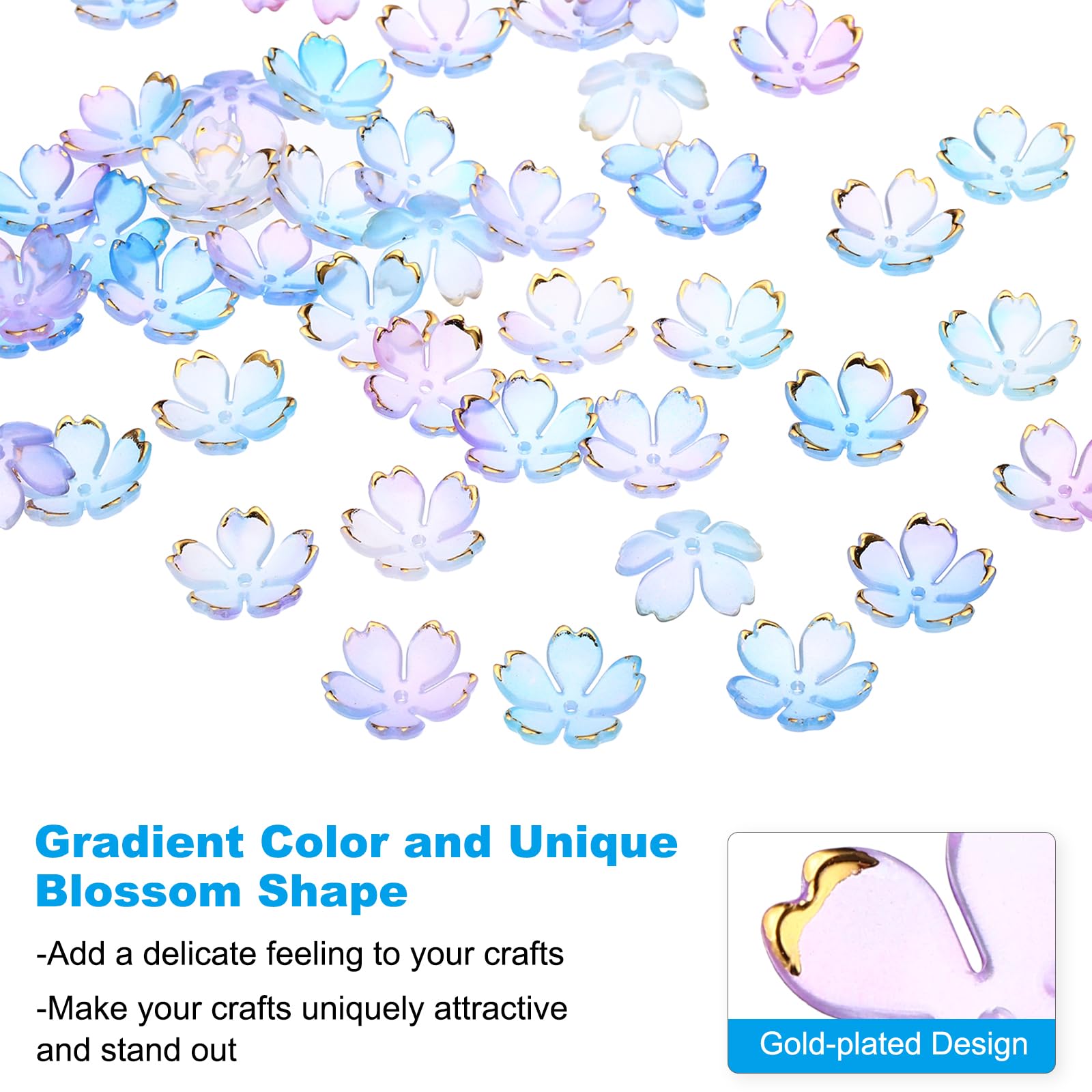 PATIKIL Acrylic Flower Beads, 50 Pcs 18mm Gold-Plated Gradient Cherry Blossom Floral Spacer Beads for Bracelets Earrings - Image 4